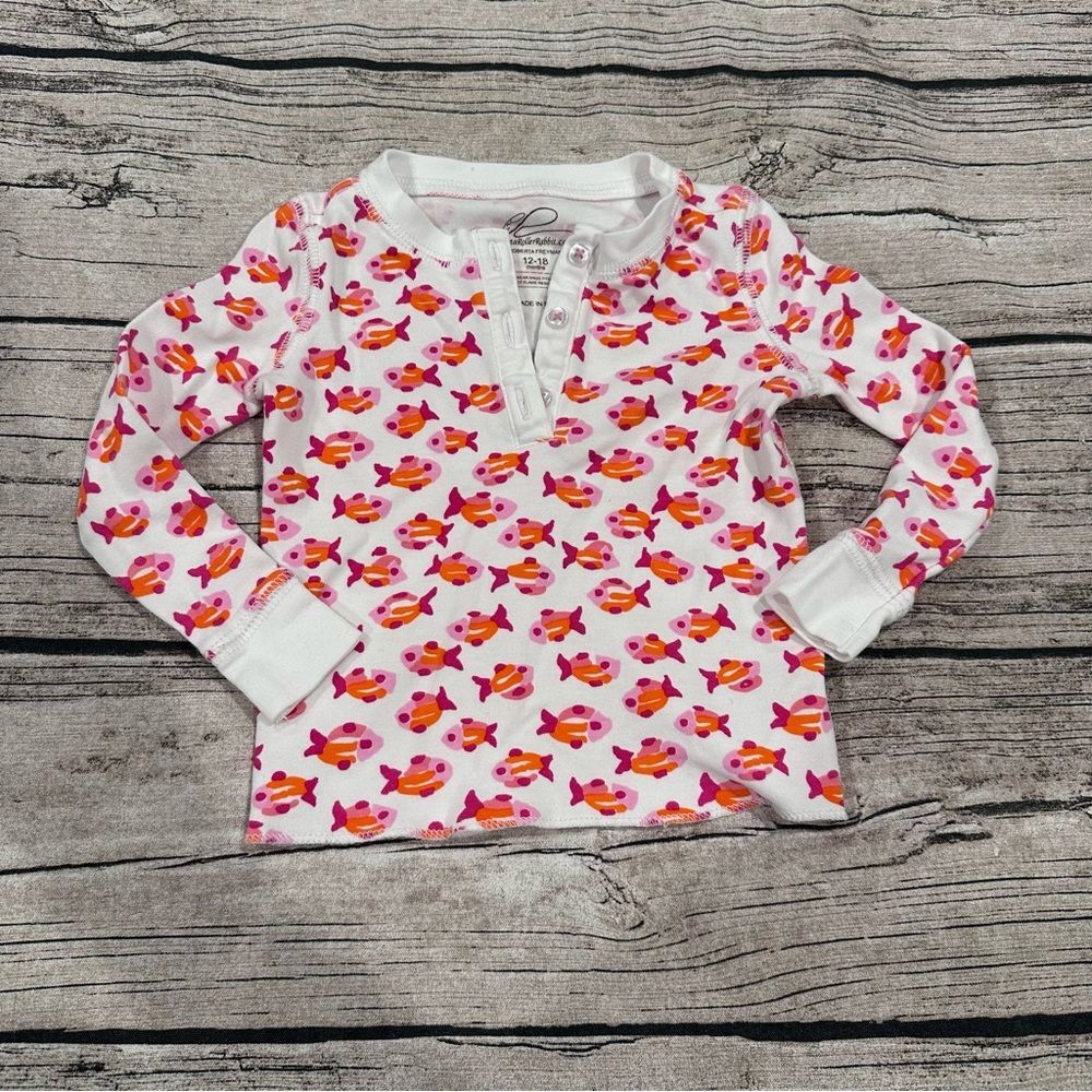 Roberta Roller Rabbit Pink & White Pima Cotton Fish Print Henley Size 12-18